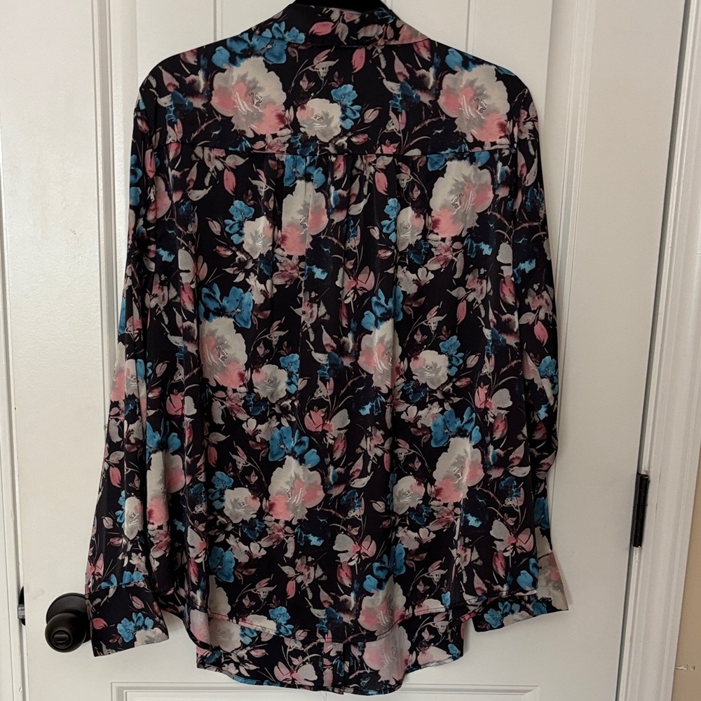 Torrid Floral Button Down Shirt - Black, Blue, Pink - Picture 4 of 8